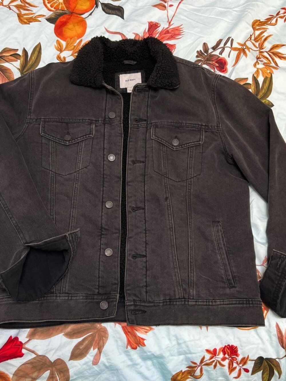 Coffee Brown Sherpa-Lined Relaxed Fit Denim Jacket